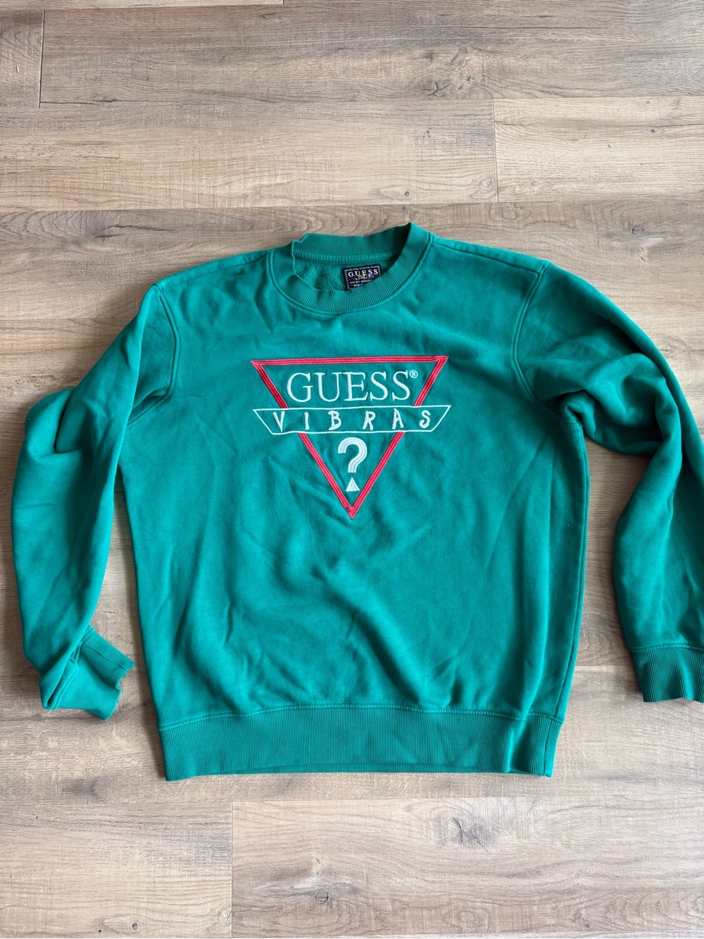 GUESS Teal Crewneck Sweater with Red Logo